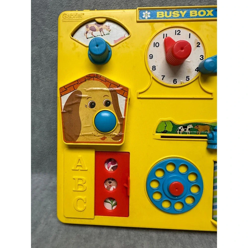 Gabriel Busy Box Yellow Vintage 1970s Toddler Activity Center Crib Toy